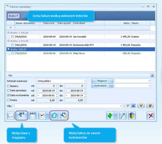 Okno programu Comarch ERP Optima pokazujące jak wypełnić fakturę sprzedaży w systemie