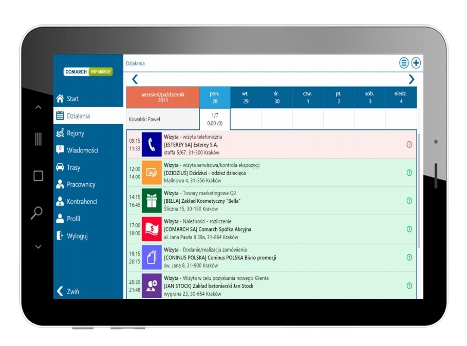 Widok ekranu tabletu Comarch ERP Mobile